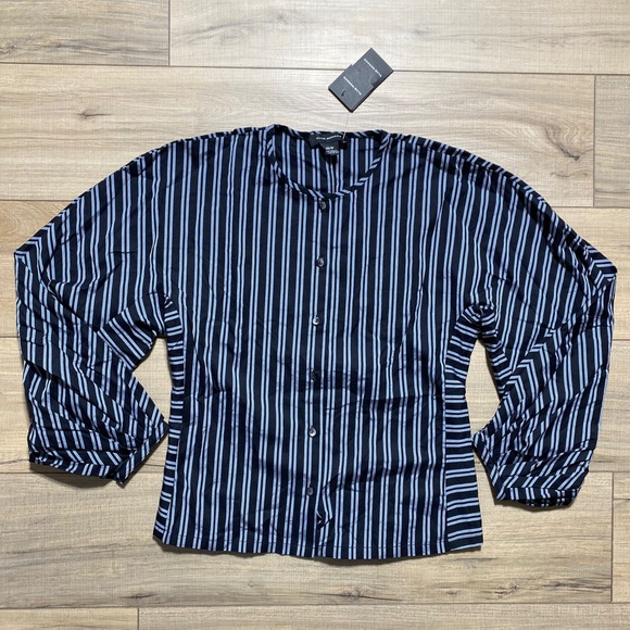 Club Monaco Womens‎ Striped Dolman Button Up Top Size XS Black Blue White - Picture 1 of 11